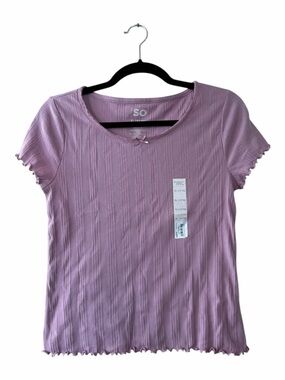 SO Lilac Ribbed Short Sleeve Top Girl’s Size XL 14/16 T Shirt NEW